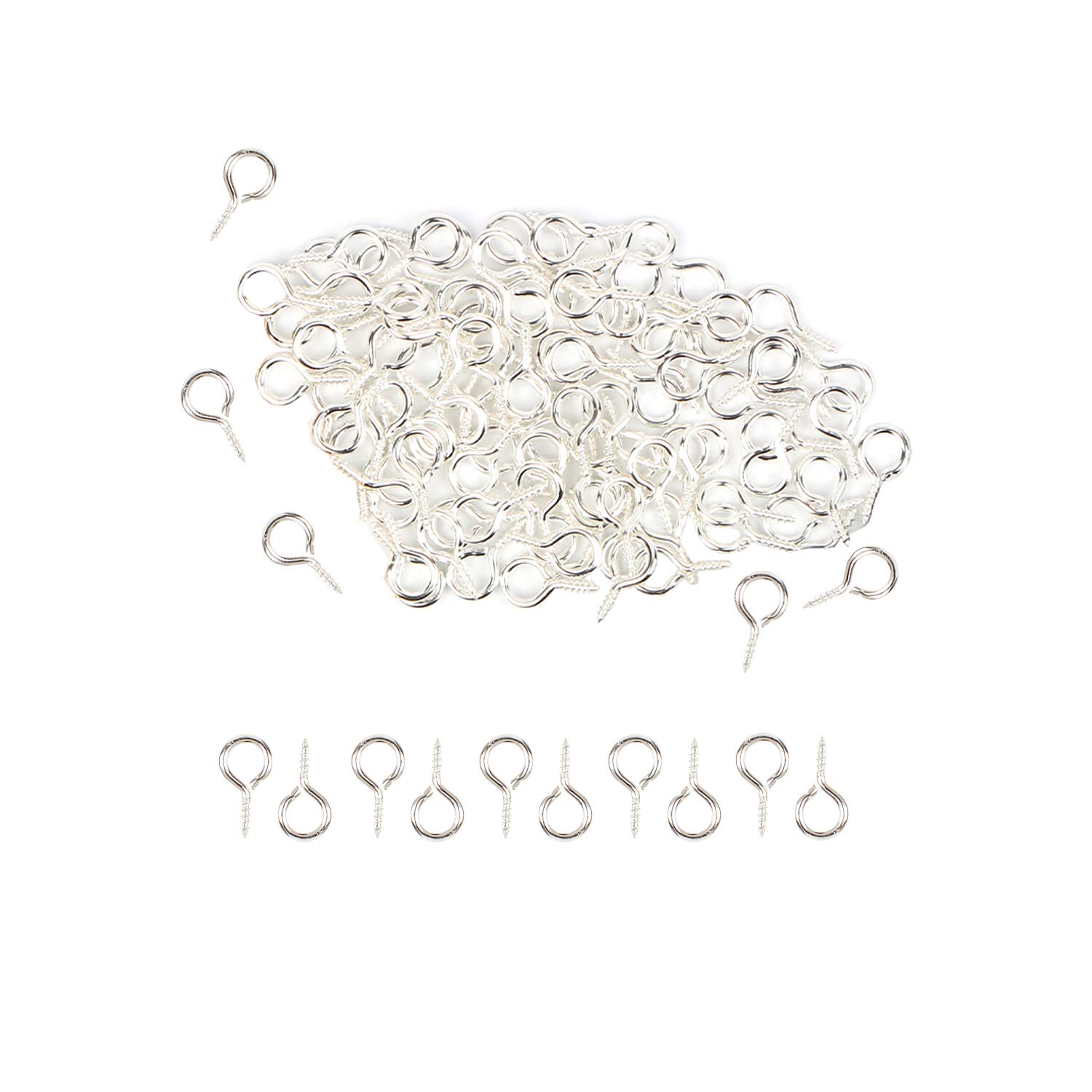 HUIHUIBAO100 Pieces Small Screw Eyes Pin Hook for Jewelry for Jewelry Making Findings DIY Crafts, 5 x 10mm(Silver)
