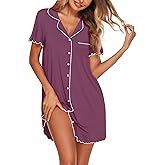 Ekouaer Nightgowns for Women Button Down Sleep Shirt Short Sleeve NightShirts Boyfriend Sleepdress Soft Pajama Dress