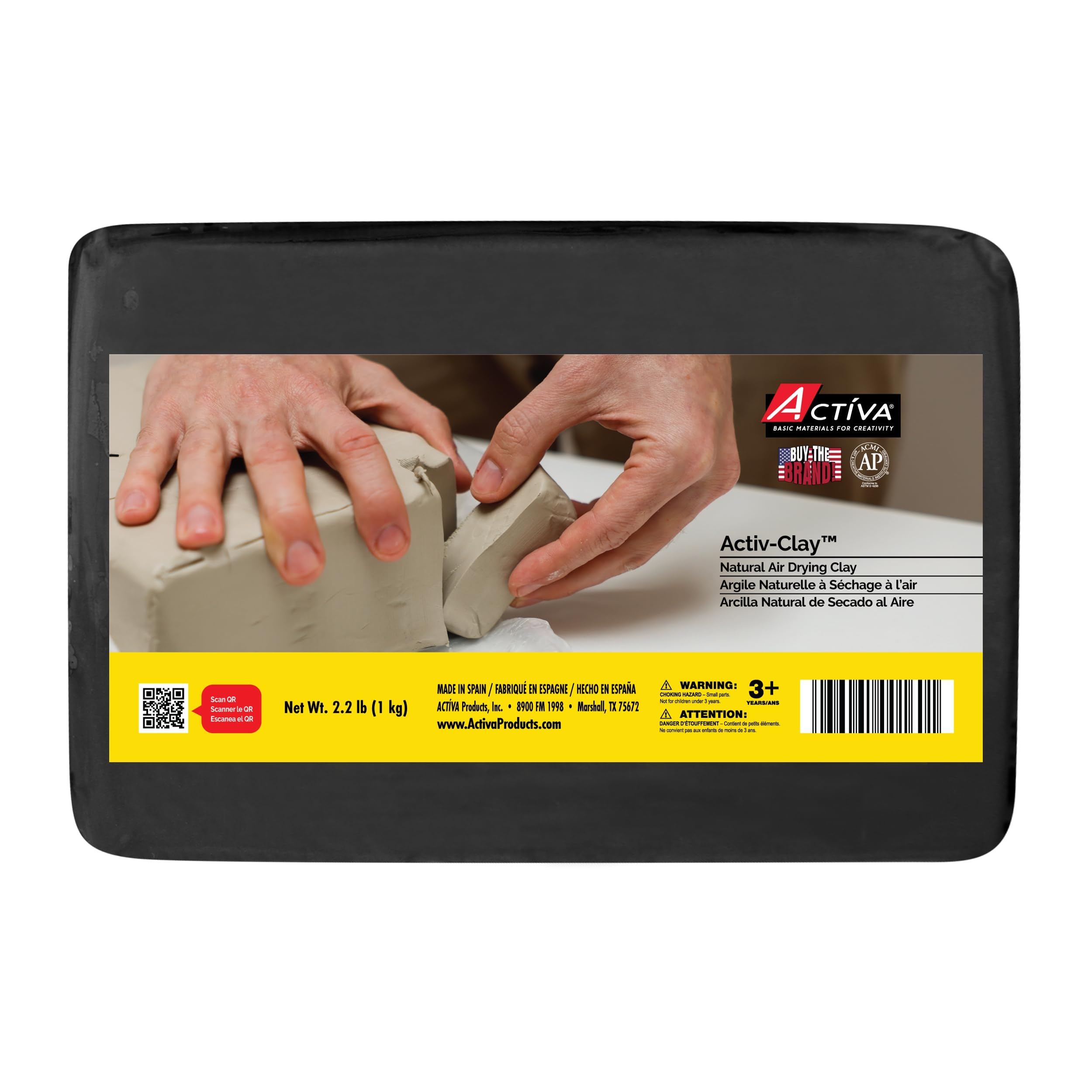 Photo 1 of Activa Activ-Clay, Self Hardenig Natural Air Dry Clay, Black 2.2lb (1kg) - Great All Purpose Clay for Art, Craft and Sculpting