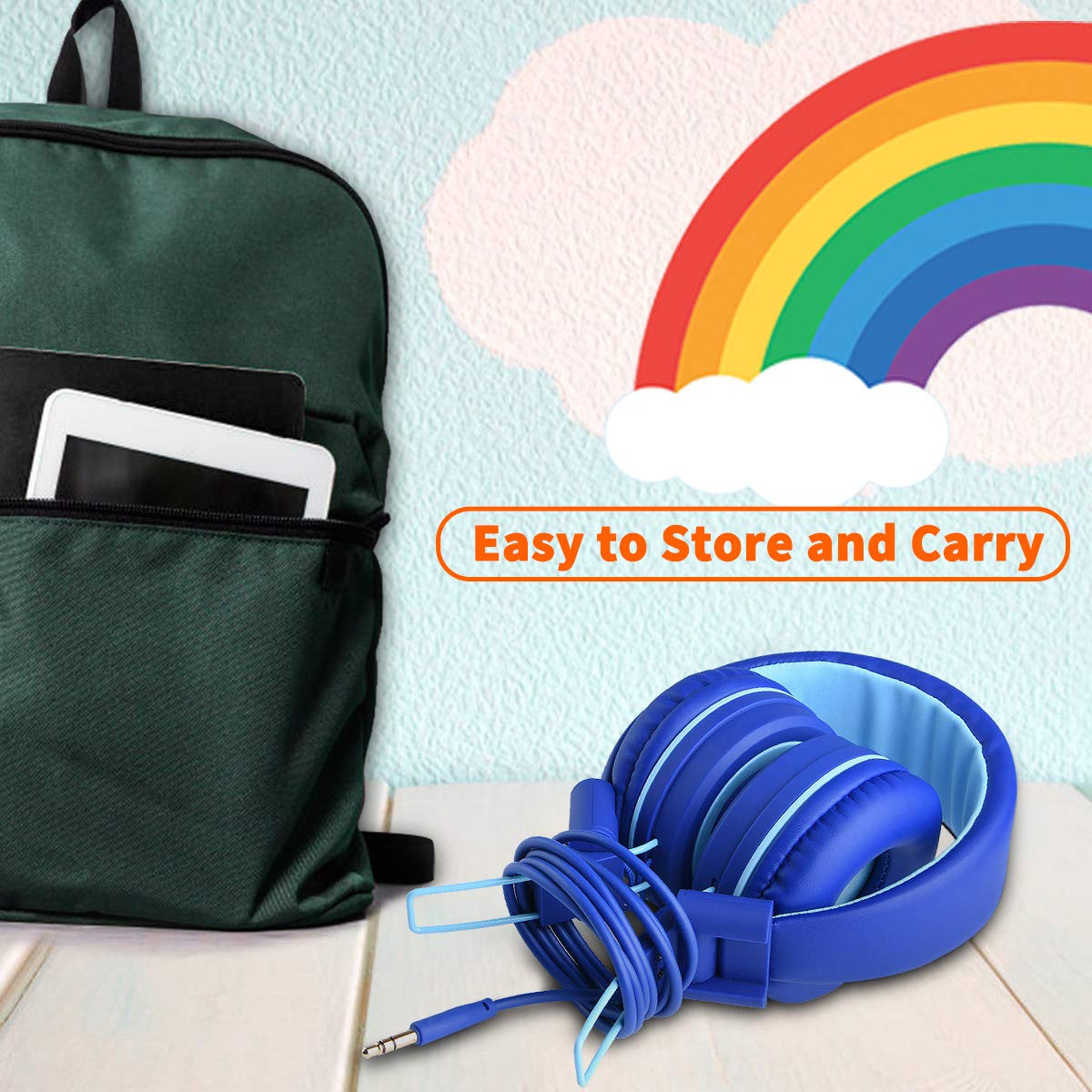 Kids Headphones,Isightguard Wired Headphones Kids, Adjustable Headband,Foldable Headsets, Tangle-Free Wires, 3.5mm Audio Cable, 85dB Volume Limited,Childrens Headphones on Ear (Blue)