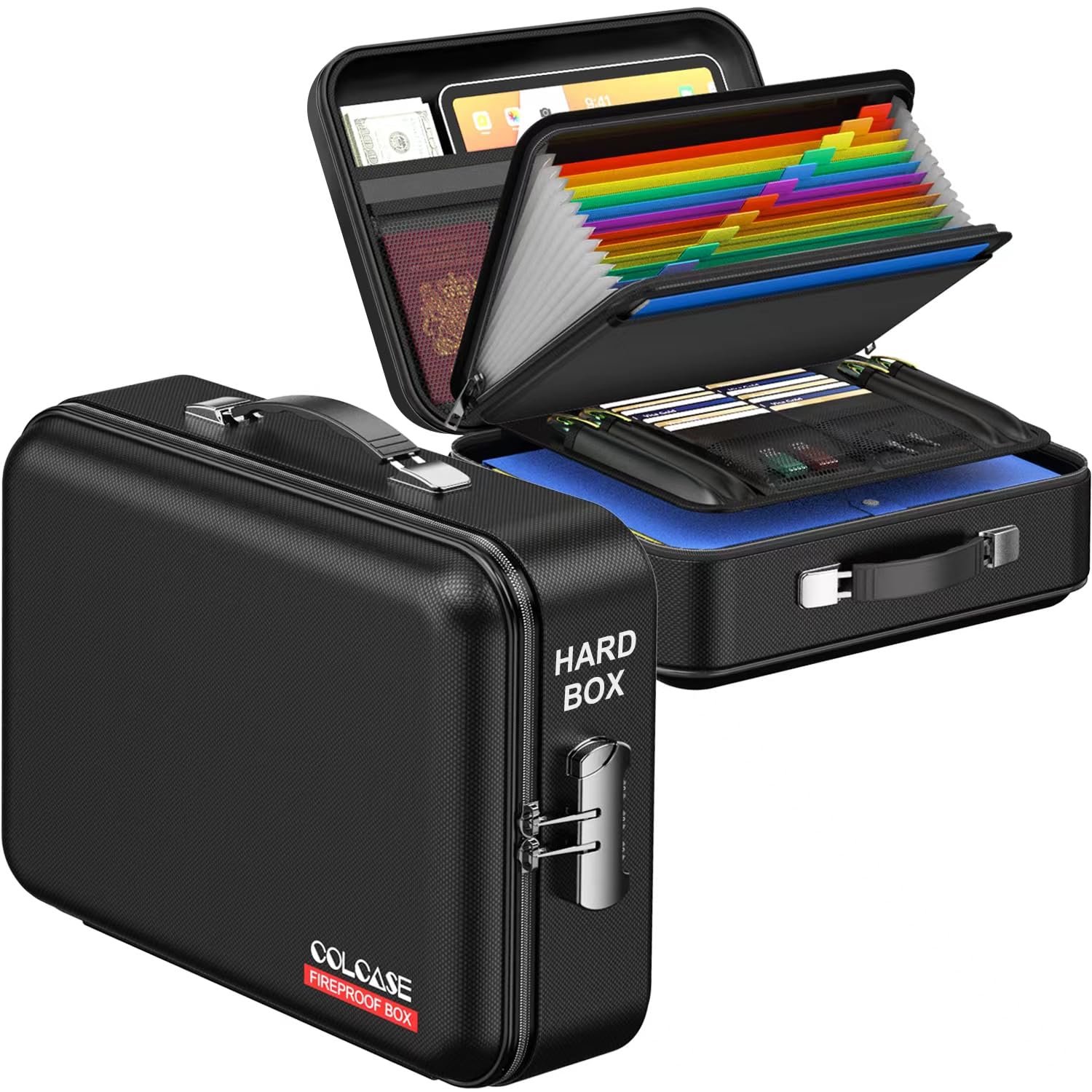 Photo 1 of COLCASE Fireproof Document Box, Hard Case Fireproof Box with Lock Hard-Shell Design Fireproof Water Resistant Safe Box File Organizer for Important Documents Certificates Laptop Passports Black