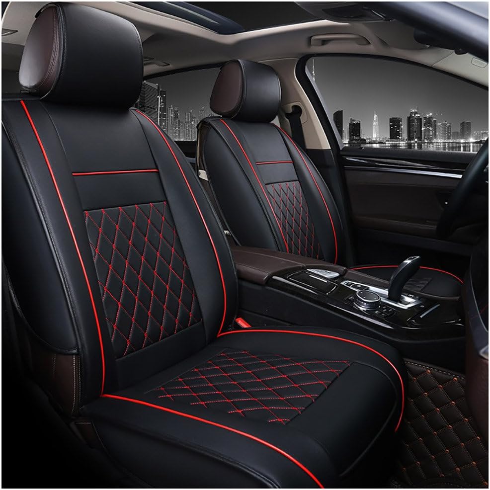 Amazon シートカバー エプロンタイプ レザー 汎用 フロント 軽普通車用 前席 運転席 助手席 オールシーズン 1席分 ブラック レッドステッチ スタンダード シートカバー 車 バイク