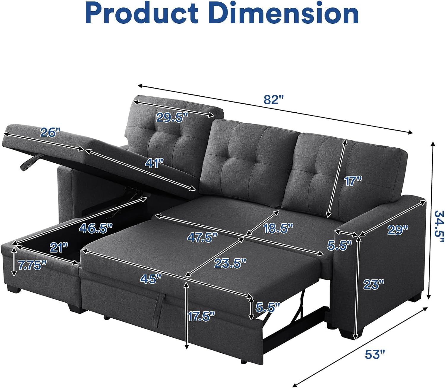 Mua Wakefit Reversible Sectional Sofa Couch, Sleeper Sofa Bed with ...