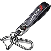 Genuine Leather Car Keychain for Dodge Challenger Charger SRT Series Key Chain for Men and Women Family Present Key Ring Accessories(Black)