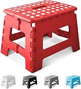 KEPLIN 9 Inch Heavy Duty Folding Step Stool Red Non-Slip Portable
