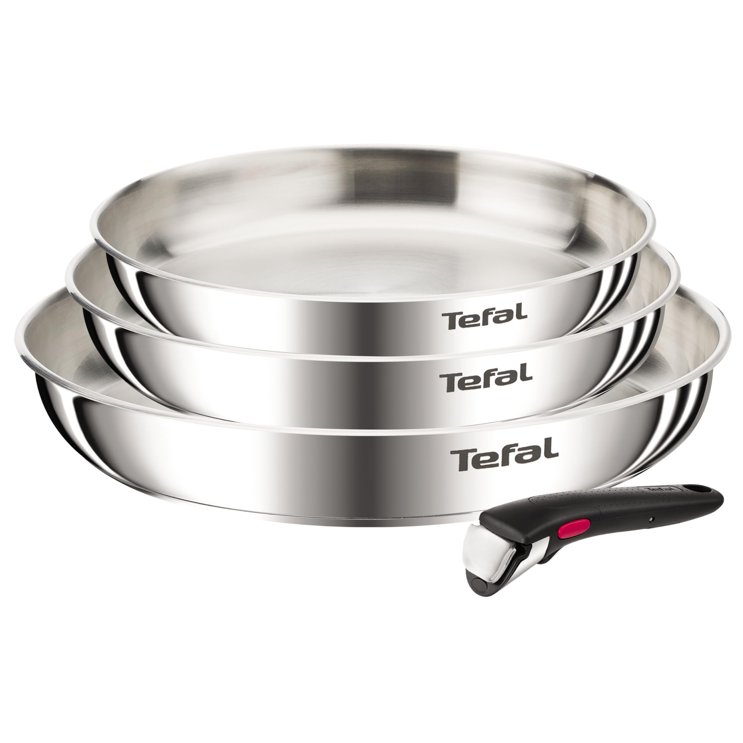 Tefal Ingenio Emotion Pfannen-Set, 3-teilig, 22/24 / 28 cm + abnehmbarer Griff, Edelstahl, unbeschichtet, induktionsgeeignet, backofenfest, spülmaschinengeeignet