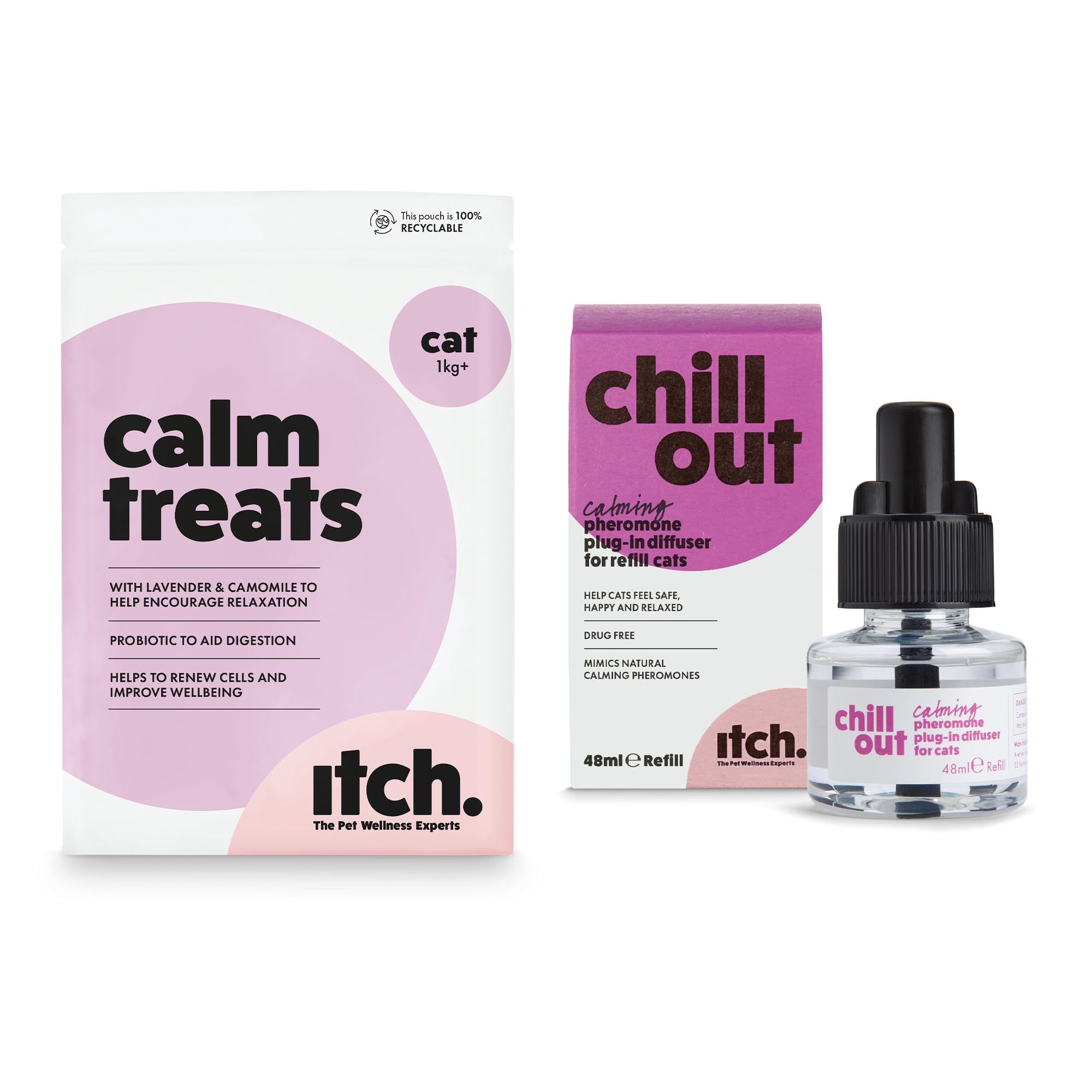 Itch - Calming Treats & Pheromone Plug In Refill for Cats - Grain-Free Lavender, Camomile & Probiotics Natural Relaxation - Chill Out 30-Day Refill - Calms Anxiety & Stress