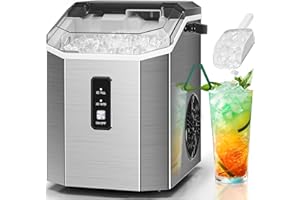 Antarctic Star Nugget Ice Makers Countertop with Self-Cleaning, 35lbs/24H, Portable Sonic Ice Maker Machine with Handle/Basket/Scoop for Home, Kitchen, Office, Camping(Stainless Steel Silver)