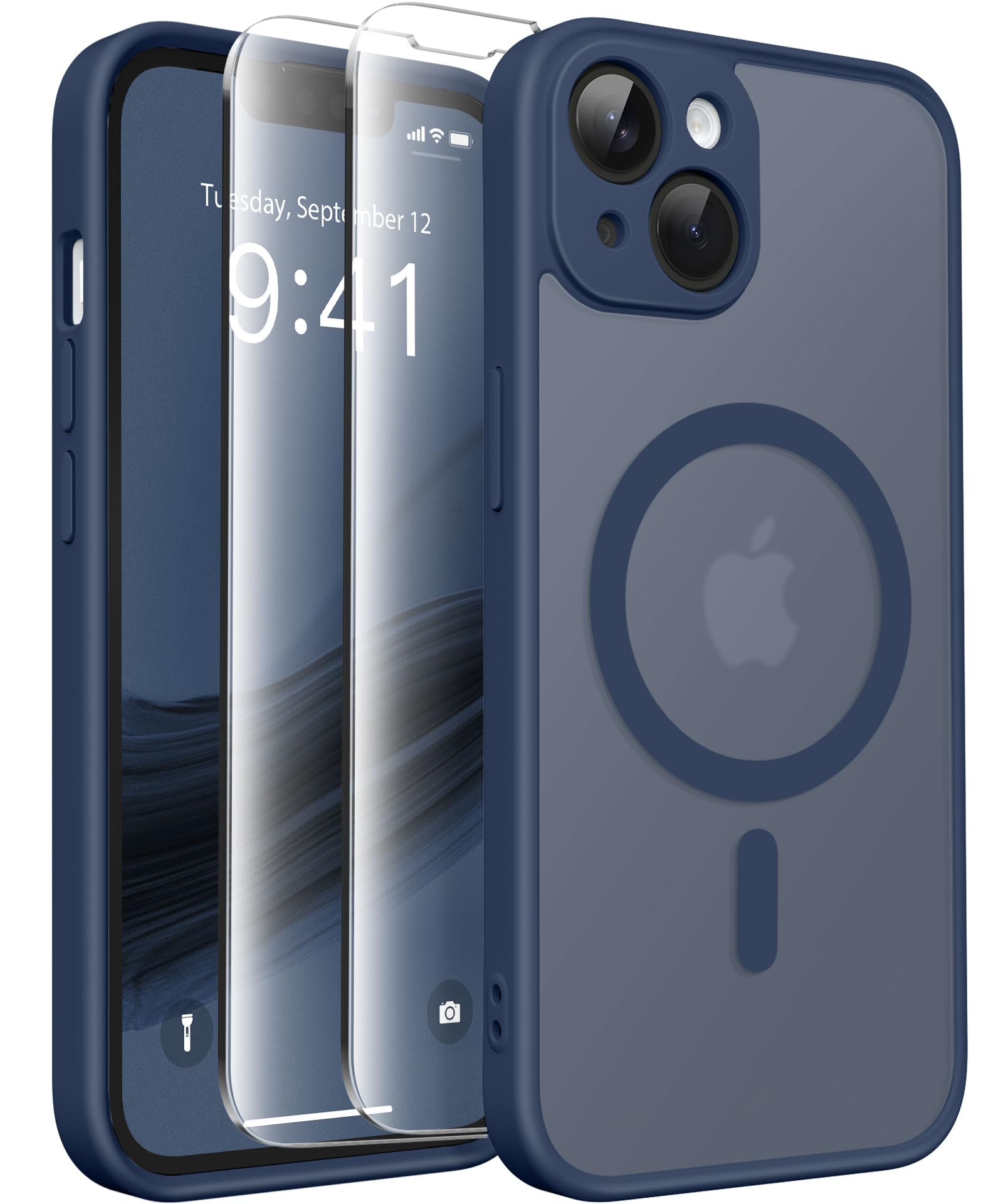 CAPRARO Magnetic iPhone 14 Case, Compatible with MagSafe, Full Camera Protection, 14FT Drop Protection, Shockproof, Slim Translucent Matte Phone Case, Navy Blue — image 1