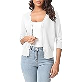 Urban CoCo Woman's 3/4 Sleeve V-Neck Cropped Cardigan Sweater Open Front Lightweight Knit Shrugs for Women
