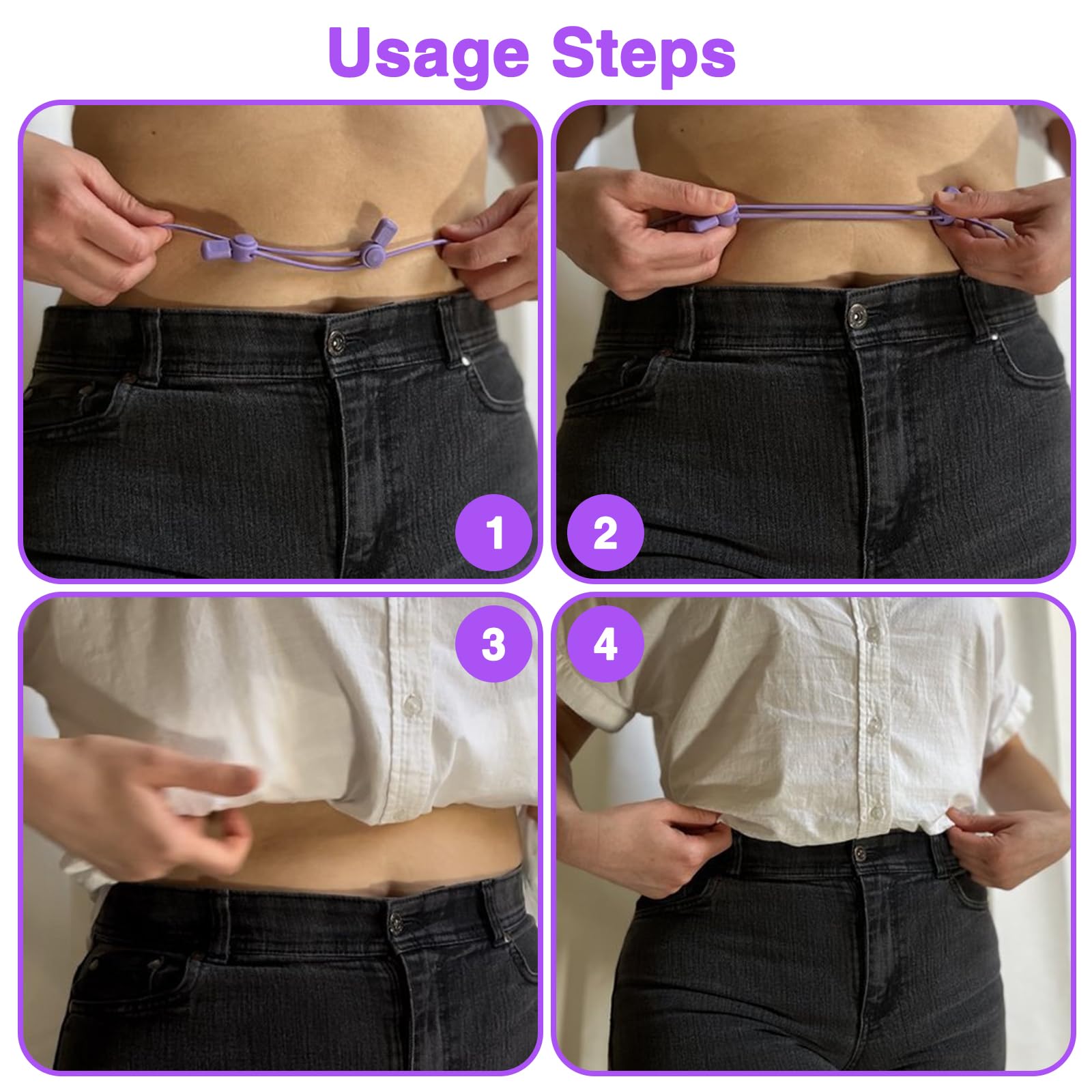 Adjustable Band, Tool for Sweater and Shirt, Belly Leaking Band, The Elastic Band to Change The Style of Your Tops(2PCS, Black and Purple, Size: Medium)
