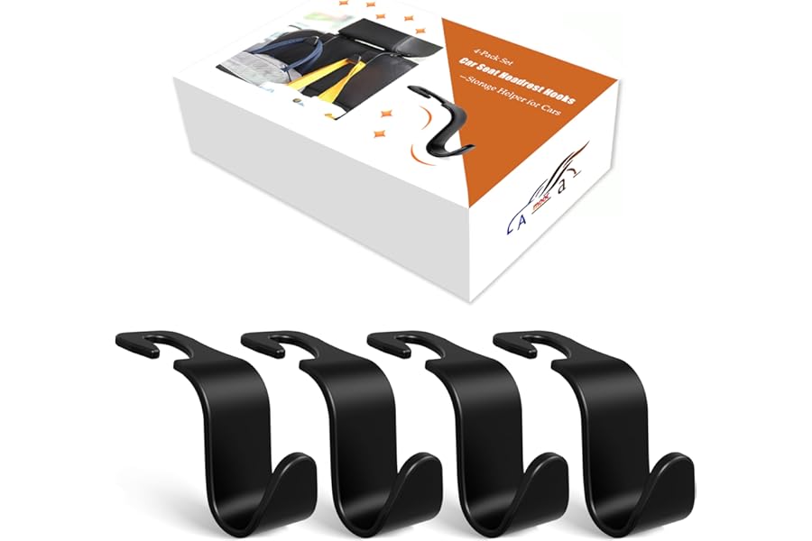 Amooca 4-Pack Car Headrest Hooks –Holds 55lbs Vehicle Storage Organizer for Purses Handbags Groceries Backpack Coats 360° Rot