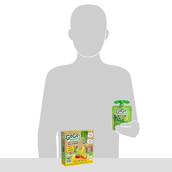 GOGO SQUEEZ ORGANIC APPLESAUCE, APPLE BANANA, 3.2 OUNCE (4 POUCHES), GLUTEN FREE, VEGAN FRIENDLY, UNSWEETENED APPLESAUCE, RECLOSEABLE, BPA FREE POUCHES