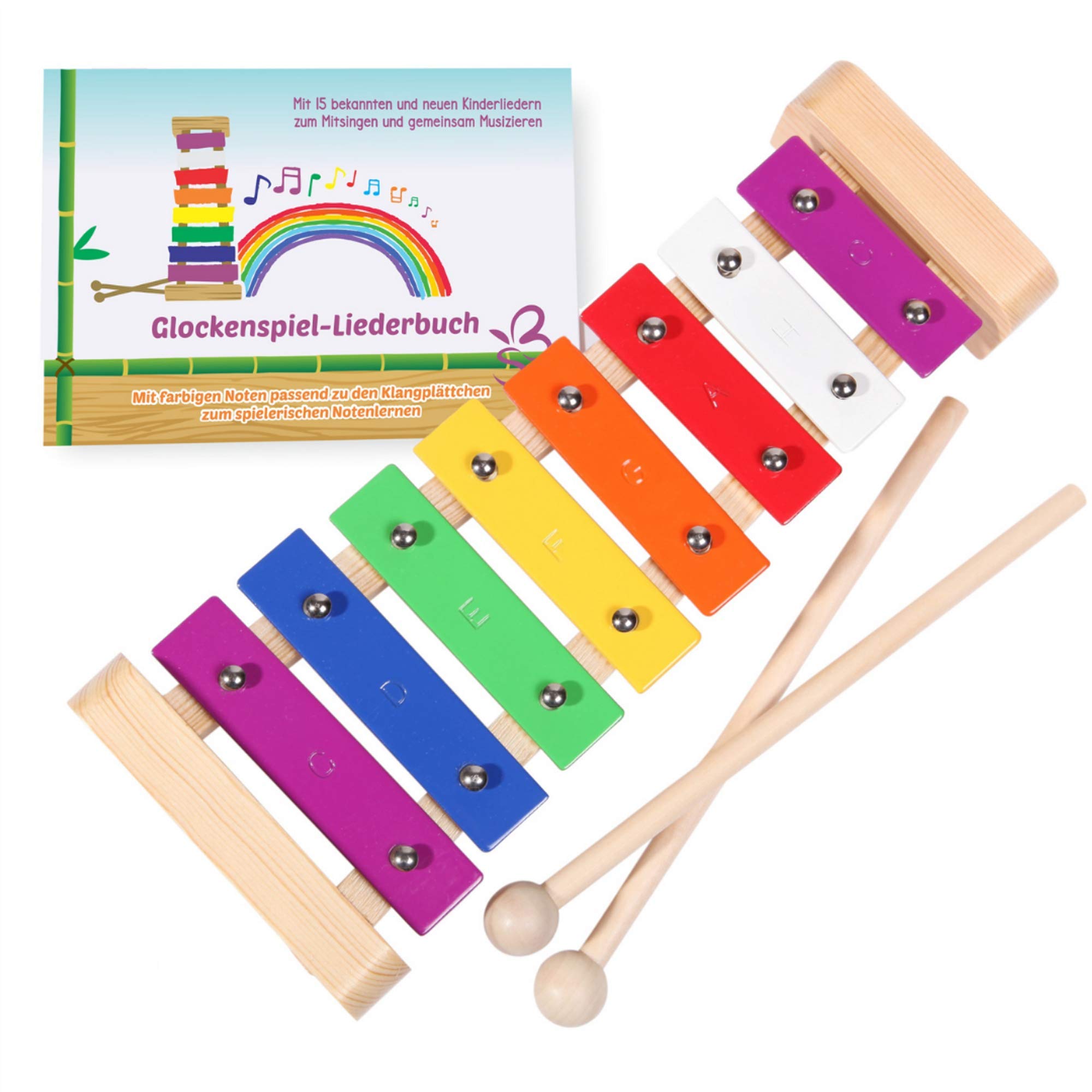 SCHMETTERLINE® Harmonious Wooden Xylophone for Children - Glockenspiel with Music Book and 2 Wooden Mallets - Musical Instrument from children 3 Years and above with Wonderful Sounds