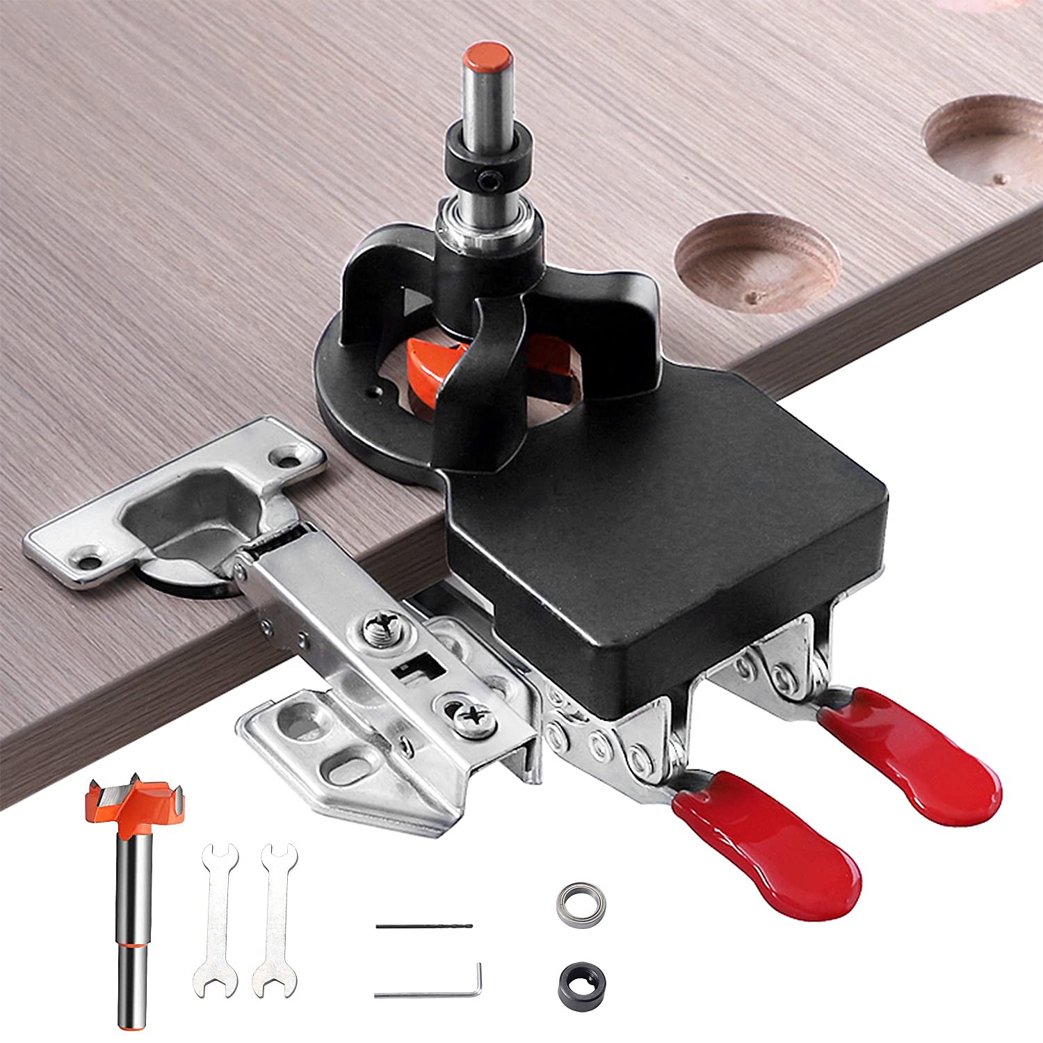 Photo 1 of Concealed Positioning Hinge Hole Punch, 35mm Door Hinge Jig With 2 Retaining Clips, High Precision Aluminum Alloy DIY Cabinet Hardware, Adjustable Quick Punch