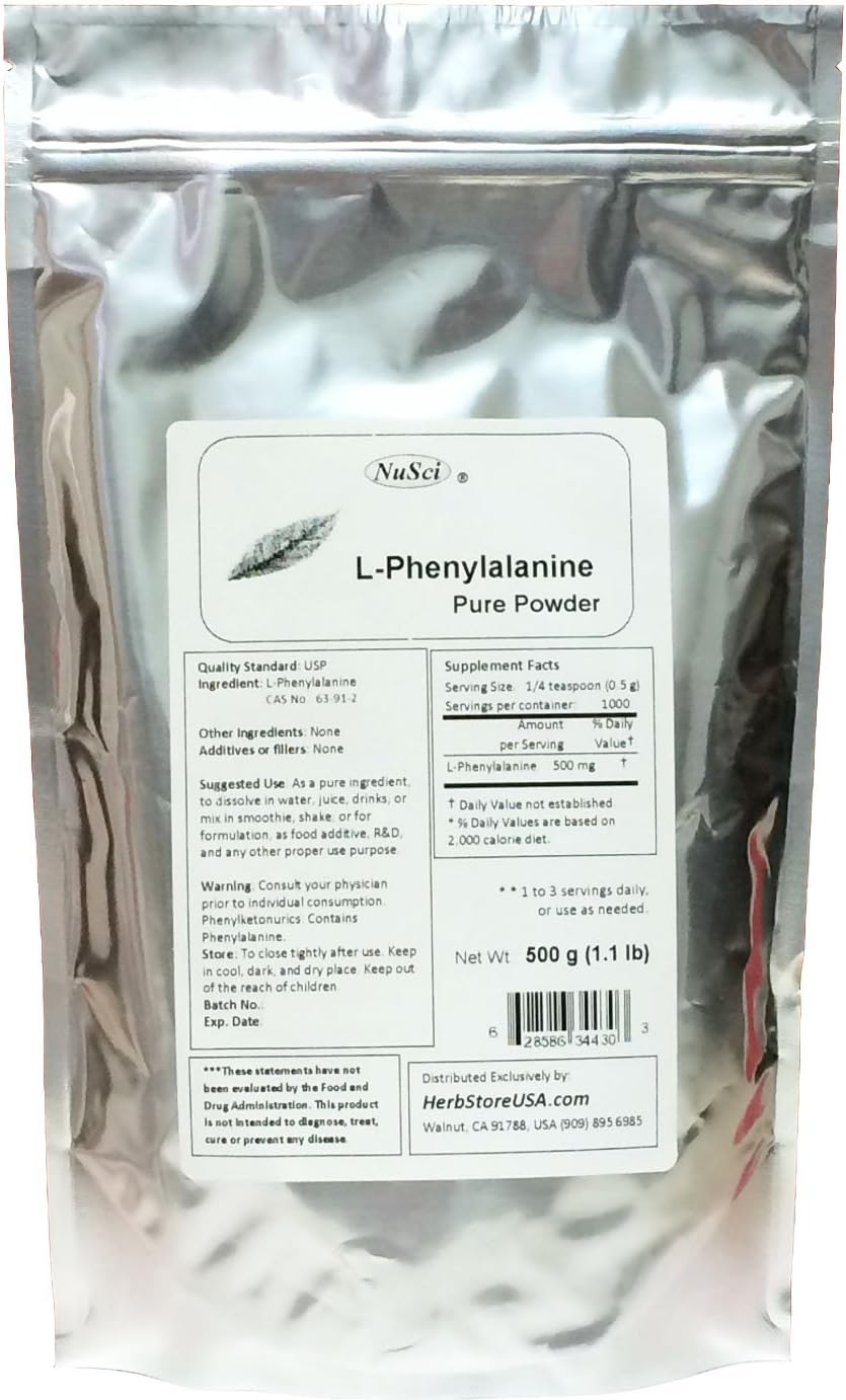 NuSci Pure L-Phenylalanine Powder 500g (1.1lb, 17.6oz)