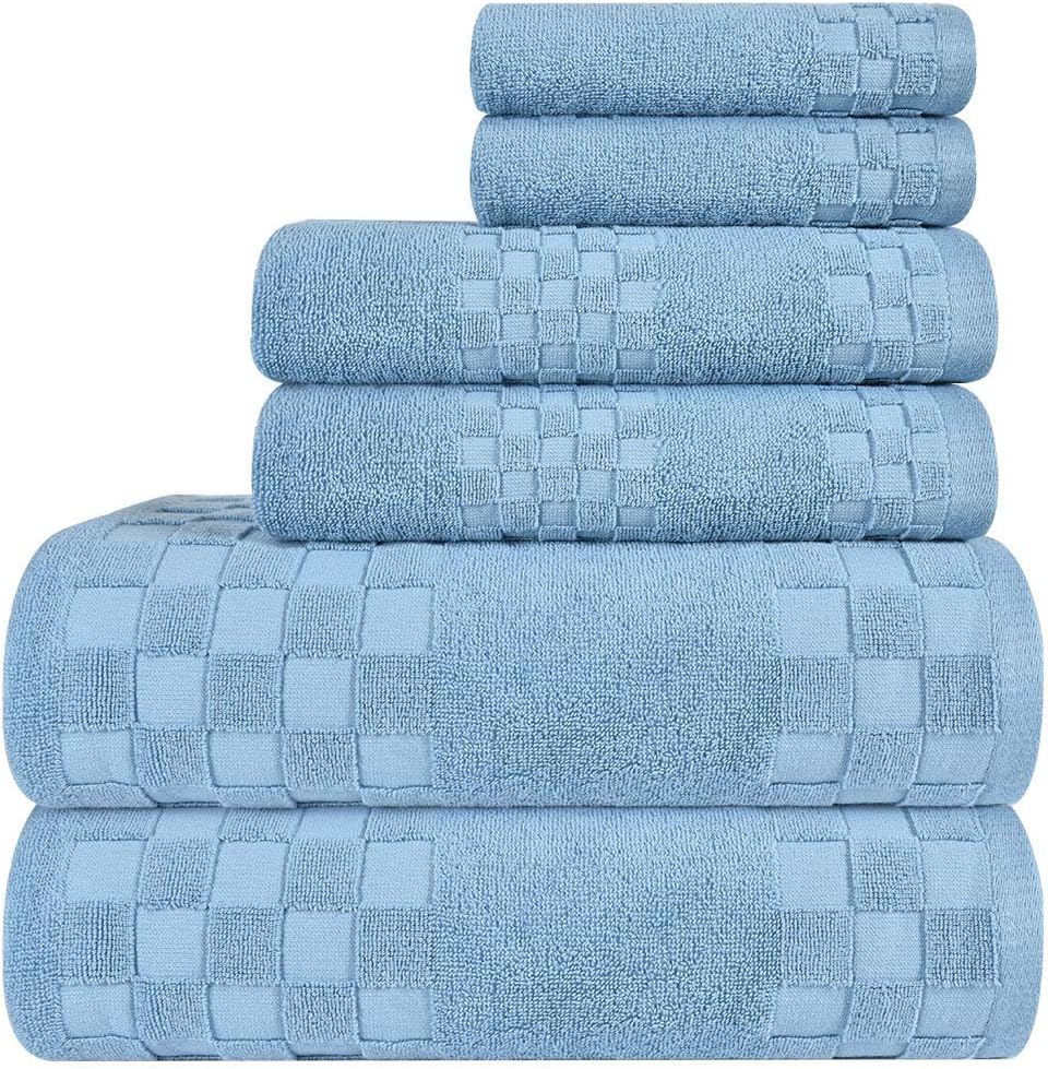 DIAOJIA Bath Towels Blue, 100% Cotton Towels, 6 Piece Towels Set, Absorbent, Soft and Fluffy, Including 2 Bath Towel 27”x 55”, 2 Hand Towel 13”x 29” and 2 Wash Cloth 13”x 13”(Blue): Kitchen & Dining
