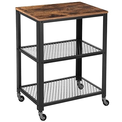 VASAGLE Industrial 3-Tier Kitchen Utility Cart on Wheels, Rustic
