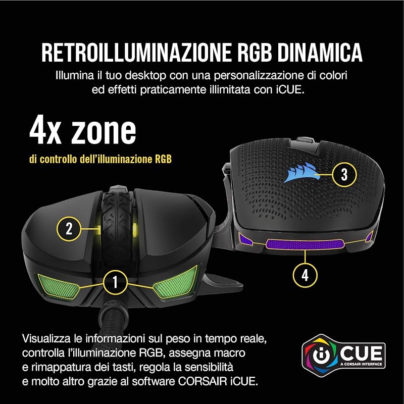 NIGHTSWORD RGB Mouse da Gioco per FPS/MOBA, 18.000 DPI – Nero