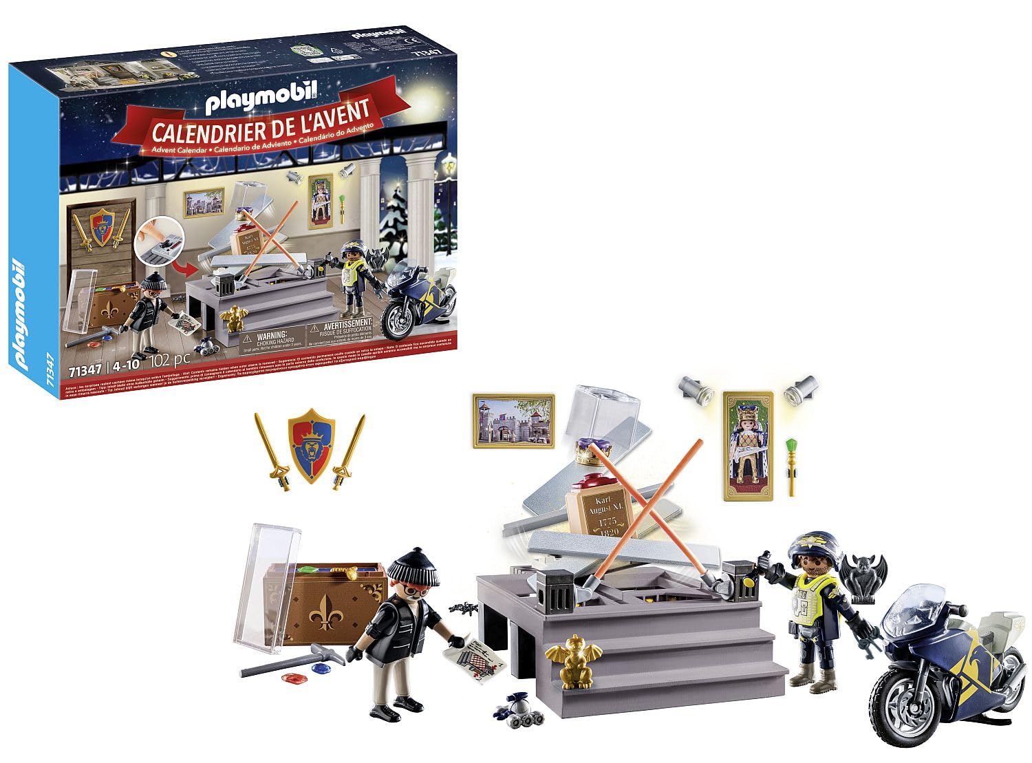 PLAYMOBIL 71347 Advent Calendar - Police Museum Theft, Countdown to Christmas, Includes 24 doors to open each day in December, Christmas toy for children ages 4 years+