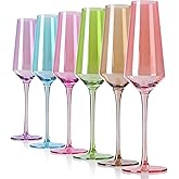 comfit Colored Champagne Flutes Set of 6, Large 8.5 Oz Hand Blown Crystal Glasses, Lead-Free Colorful Glasses, Italian Style Tall Stemmed Glassware-Gift Box for Birthday,Wedding, Party