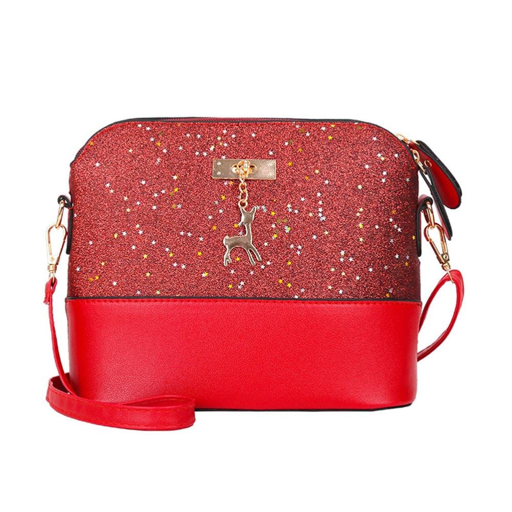 Clearance! Nevera Womens Glitter Leather Crossbody Bag Sequins Small Deer Shoulder Bags Messenger Bag (Black) : Beauty