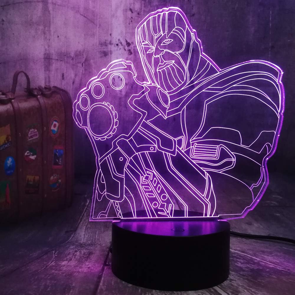 Marvel Comics Action Figures Villain Thanos Avengers Marvel Legends 3D LED Night Light Table Lamp Home Bedroom Decor Kids Toys Children Christmas Toys(Big Thanos)