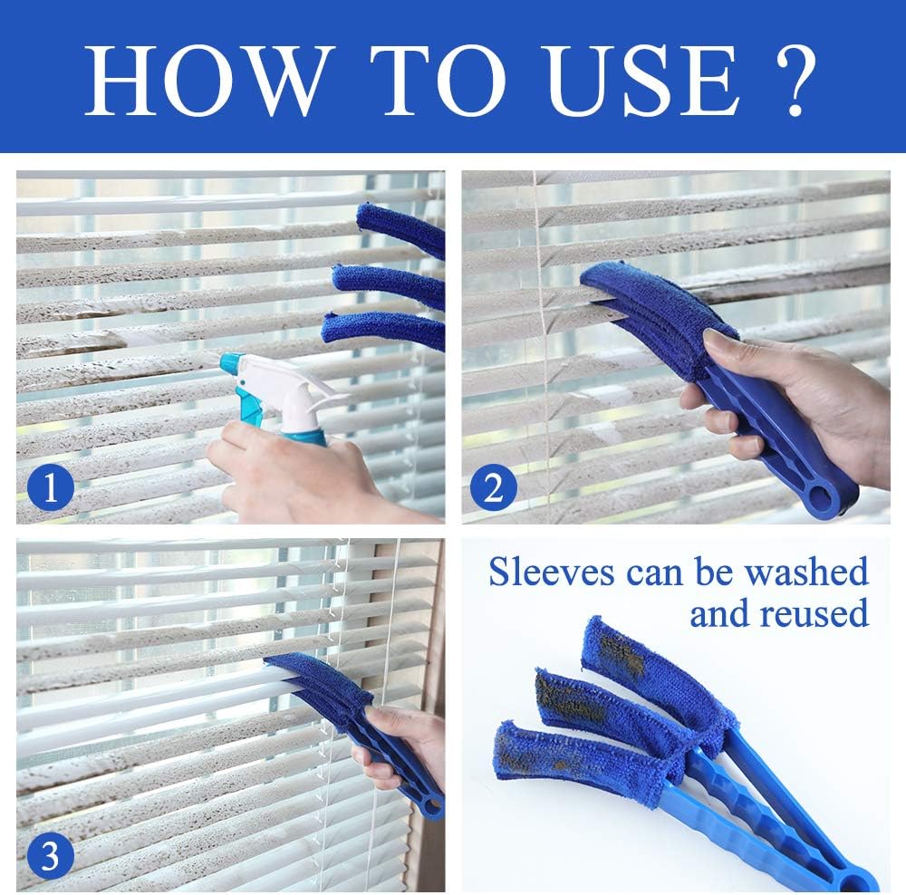 HIWARE Window Blind Cleaner Duster Brush with 5 Microfiber Sleeves - Blind Cleaner Tools for Window Shutters Blind Air Conditioner Jalousie Dust: Health & Personal Care