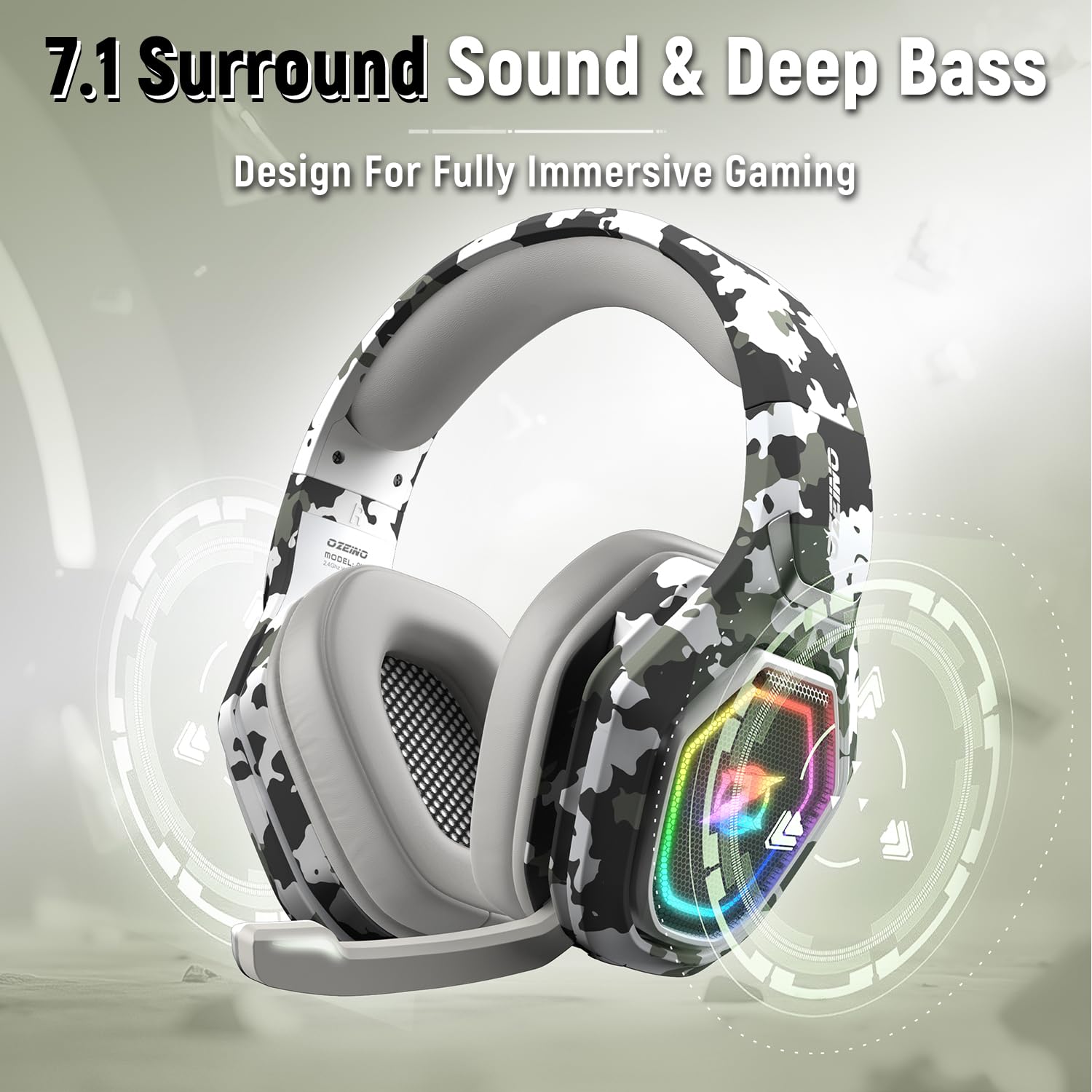 Ozeino Wireless Gaming Headset for Ps5, Ps4, PC, Gaming Headphones with Flip Mic and USB-A & USB-C Transmitter, 40Hr Battery Bluetooth Headset for Mobile, Mac, Laptop