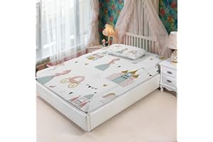 MUSOLEI Princess Fitted Sheet Set Cute Girl Castle Sheet Girl Bed Sheets Girls Teens Kids Bedding Set 1 Deep Pocket Fitted Sheet with Pillowcases Microfiber (Princess, Twin)