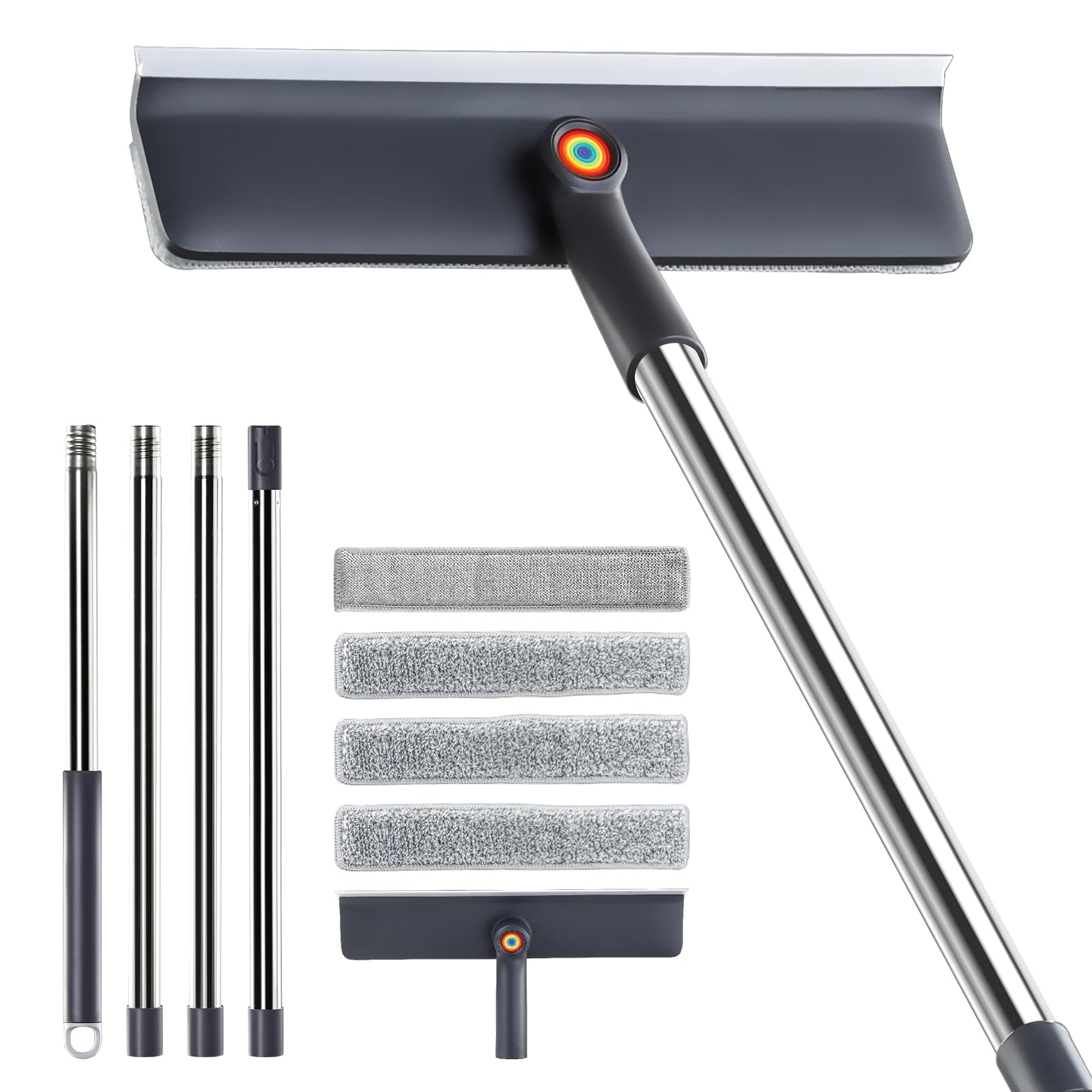Photo 1 of Window Cleaning Kit, Rotatable Window Squeegee for Home with 60" Extension Pole for High Windows, 3 Microfiber Cloths, Screen Brush, for Glass Indoor Outdoor