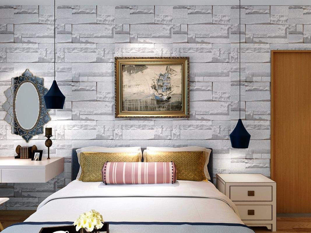 Indian Royals Waterproof Self Adhesive White Grey Brick Pattern