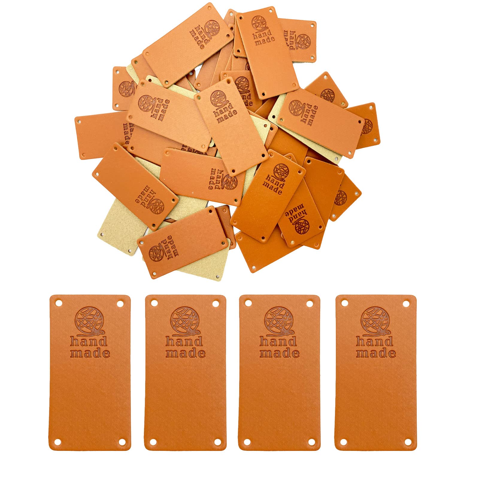 40 Pcs PU Leather Label Faux Leather Handmade Sew on Tag Label Handmade Embossed Tag Embellishment Crochet Knit DIY Jeans Bags Shoes Hat(Yarnball P2)