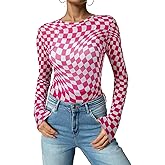Acelitt Women's Long Sleeve Sheer Mesh Lace Blouse
