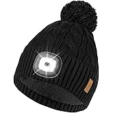 Etsfmoa Winter Hat with Light,Fleece Lined Knit Beanie,Type-c Rechargeable LED Cap