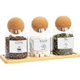 GYOSUGANG Glass Jar Storage Container with Ball Cork, 3PCS Round Glass Canisters with Tray & Labels, Small Glass Jars for Foo