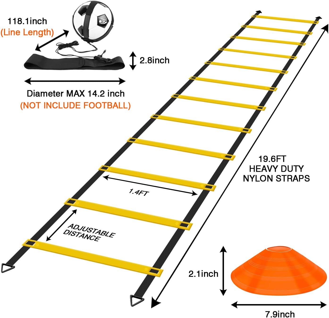 KIKILIVE Speed Agility Training Set, Exercise Equipment Kit for Soccer/Football- Premium Agility Ladder, Resistance Running Parachute, Sports Cones, Metal Pegs & Carrying Bag, Training Belt, Armband : Sports & Outdoors