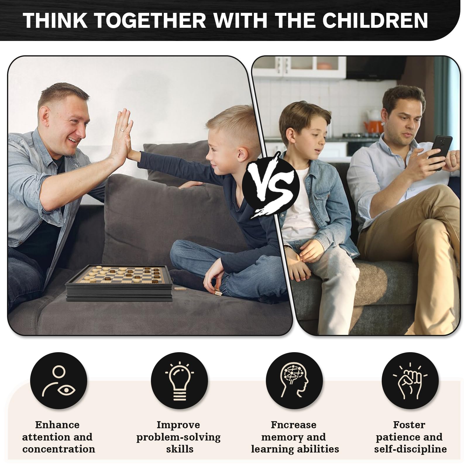 Peradix 2 in 1 Magnetisch Schachspiel mit Dame Spiel aus Holz, 32CM/12.6IN Schachbrett mit Lagerschublade und 2 Queen, Reiseschach Holz Hochwertig Schach Spielzeug für Kinder und Erwachsene 6