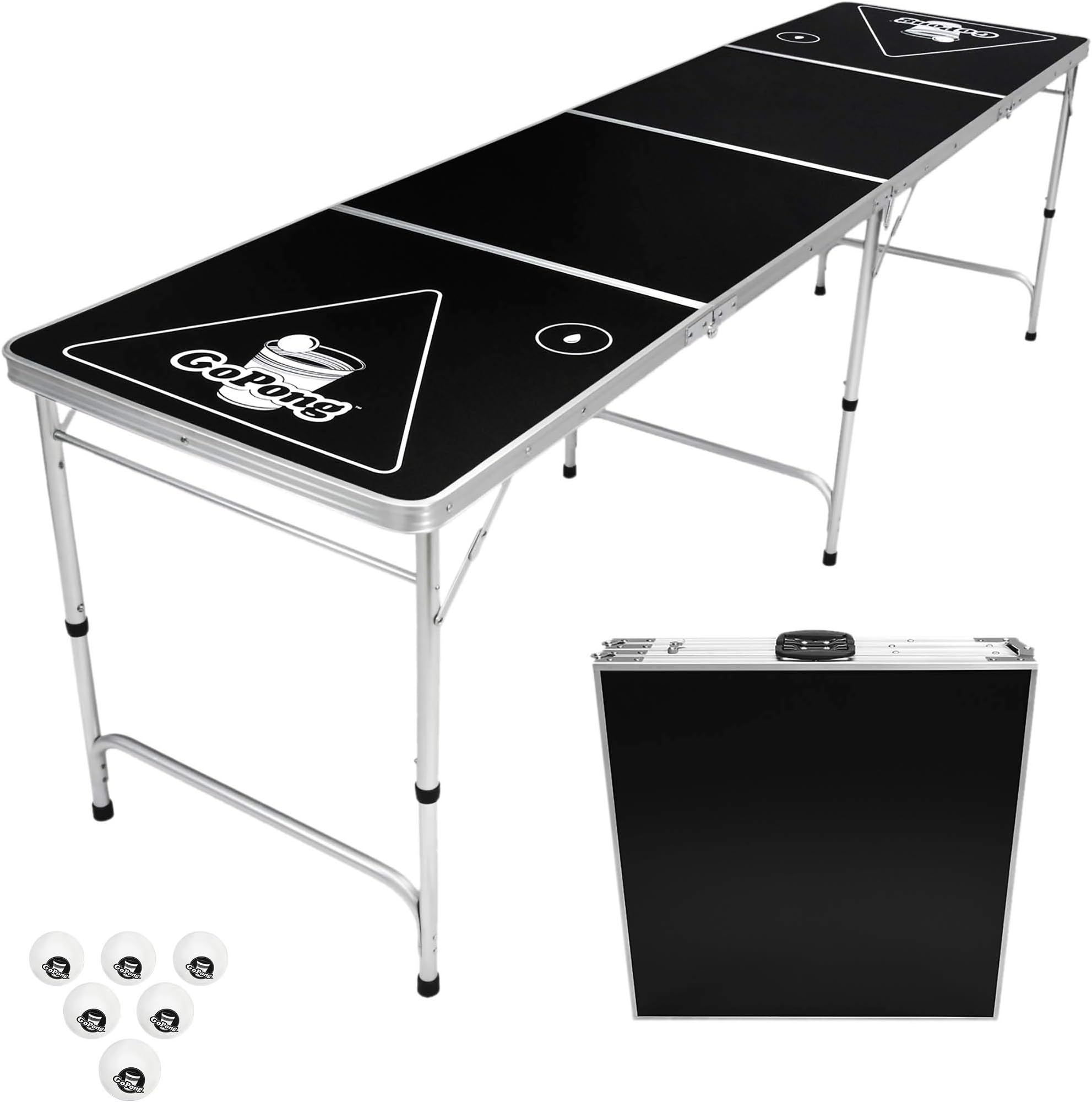 GoPong 8 Foot Portable Beer Pong / Tailgate Tables (Black, Football, American Flag, or Custom Dry Erase)