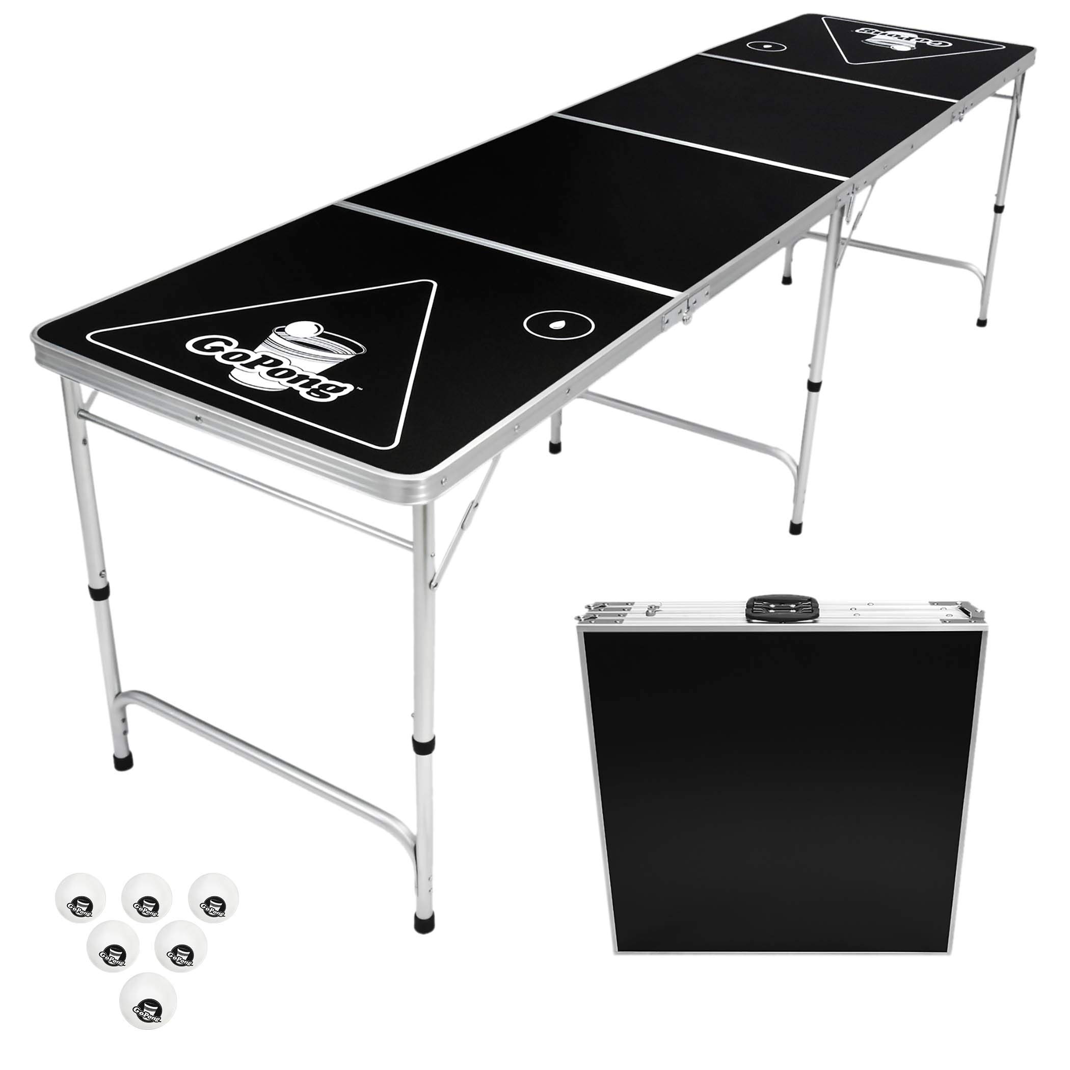 GoPong 8 Foot Portable Beer Pong / Tailgate Tables (Black, Football, American Flag, or Custom Dry Erase)