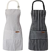 ATROPOS 2 Pieces Aprons for Women with Pockets, Aprons for Men, Womens Kitchen Apron, Cooking Apron Adjustable Bib Chef Apron(Unisex)