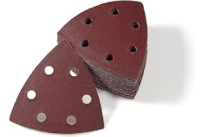 LEONTOOL 50 Pcs Triangle Sanding Pads 240 Grit 3-1/2 Inches Hook and Loop Triangle Sandpaper 6 Holes Oscillating Multitool Sa