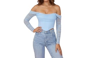 Baonmy Bustier Corset Top for Women Long Sleeve Corset Top Off the Shoulder Vintage Boned Mesh Bustier Corset Top Zip Back