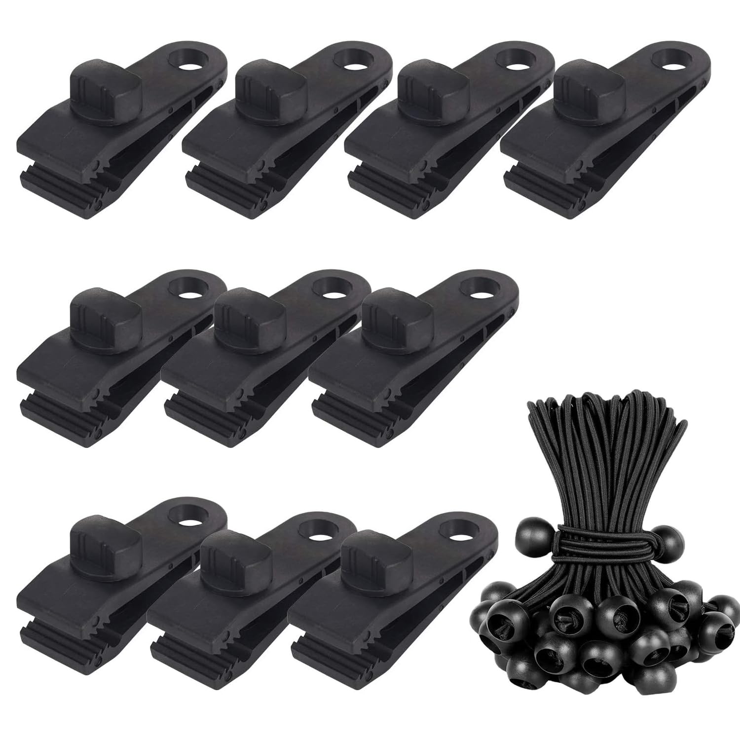 10 Pcs Tarpaulin Clips +10 Pcs Bungee Cord Ball, Shade Cloth Clips Shade Cloth Heavy Duty Lock Grip Tarp Clips Heavy Duty Lock Grip, Tarpaulin Clamps for Garden Outdoor Pool Tie Downs Canvas