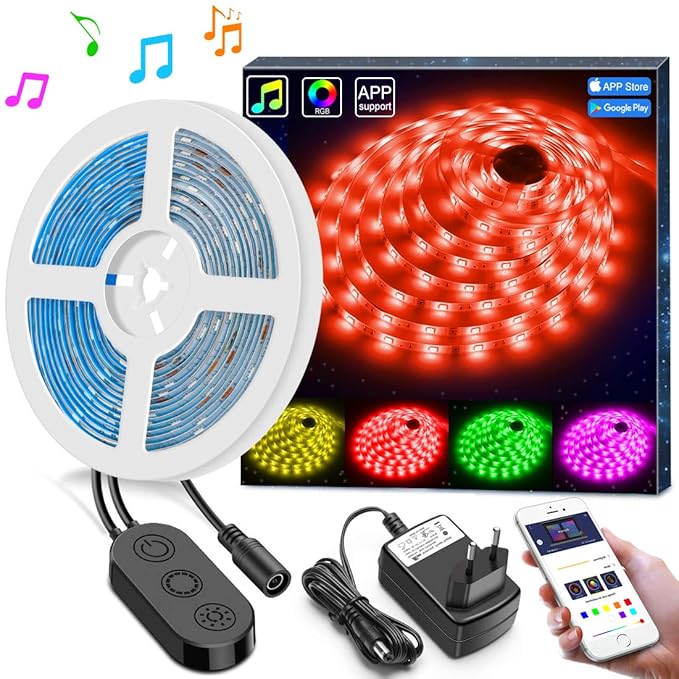LED Streifen Lichtband Sync zur Musik durch APP, Minger 5M Wasserdicht flexibles 5050 150 Led Strip Lichtleiste mit Smart Blu