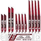 12-Piece Bi-Metal Reciprocating Saw Blade Set，Premium 6 & 8 & 9 Inch Wood & Metal Cutting Saw Blades withstorage Box，Long-Lasting Pruning Blades