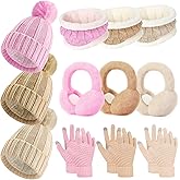 12 Pcs Women’s Winter Set– Beanie Hat Neck Warmer Touchscreen Gloves Earmuffs, Warm & Comfort Cold Weather Gifts for Women