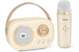 PRUNUS Mini Karaoke Machine for Kids&Adults,Portable Bluetooth Speaker with Wireless Microphones and Stereo Sound Enhanced Bass,Gifts for Girl 6 7 8 9 10 11 12 Years Old (Beige)