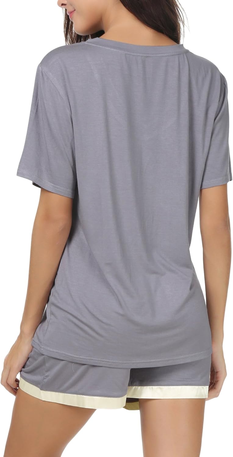 Invug Women Nightwear Short Sleeve Shirt and Shorts Pajama Set V Neck Sleepwear at  Women’s Clothing store