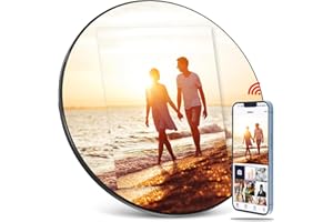 THANK VIP Digital Mirror Picture Frame, Touch Screen Smart WiFi Round Photo Frame Electronic, 32GB Storage, Share Photos and Video with App, Circle Vanity Mirror for Desk, Wall, Room Decor